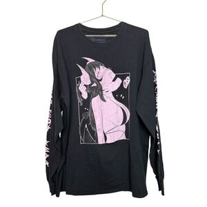 Lend Complex Black Graphic Long Sleeve Shirt‎ Anime Art Men's Size XL